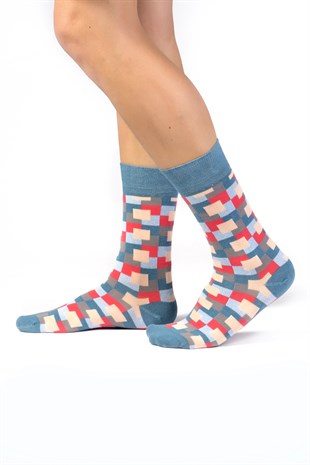 6'lı Organik Pamuklu Dikişsiz Erkek Çok Renkli Desenli Çorap